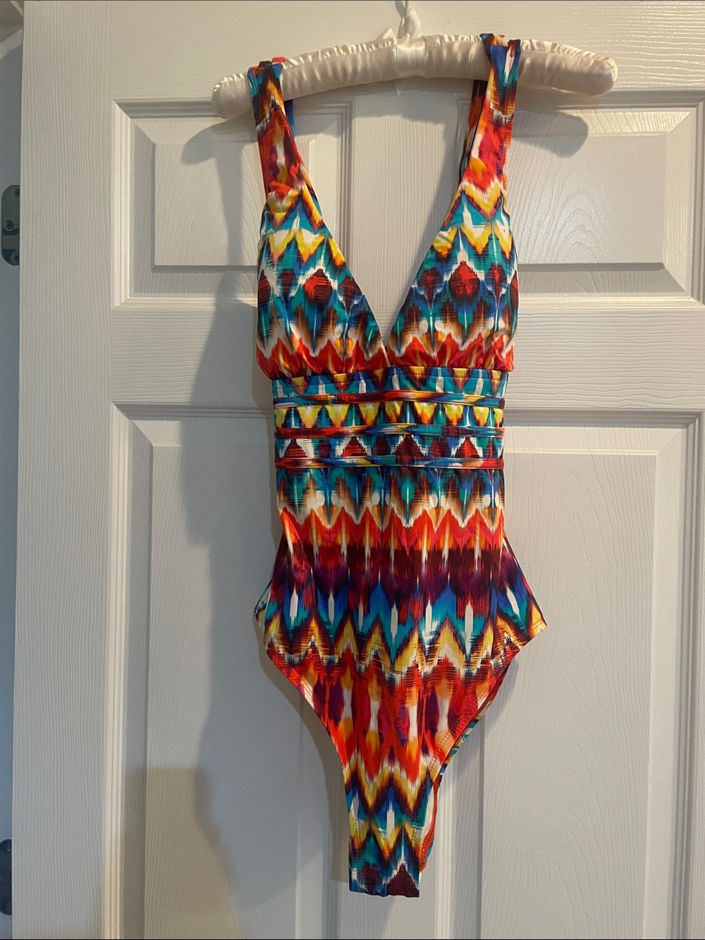 La Blanca Vibrant Chevron One-Piece Swimsuit - Red, Blue, Yellow